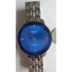 ARMITRON Palladian Silver/Blue Tone Diamond Dial Dress Watch, New Battery